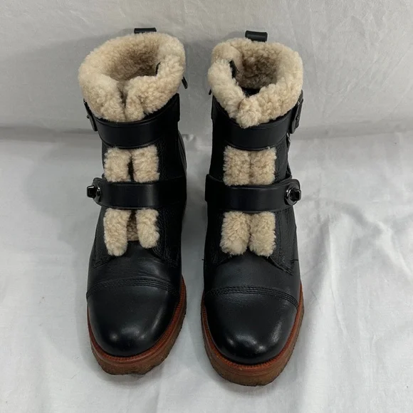 Coach Preston Leather Shearling Ankle Boots Size 9.5B Block Heel Side Zip - Picture 2 of 13
